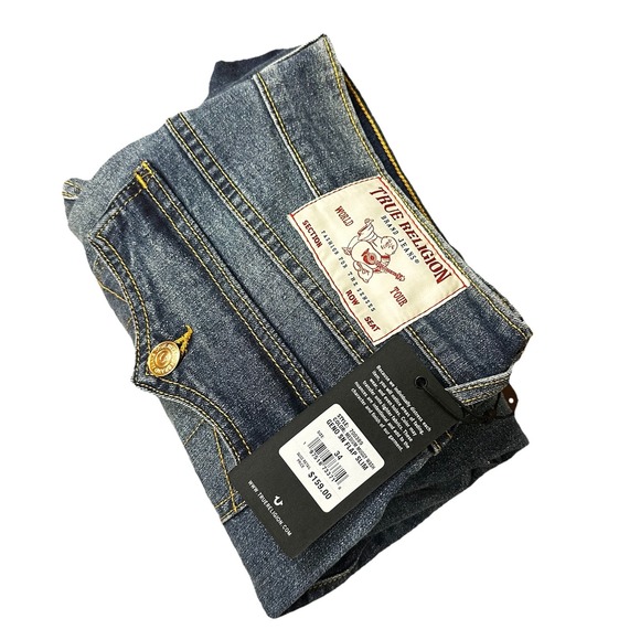 True Religion Geno SN Flap Slim Jeans Mens Sz 34x32 Relaxed Distressed NWT $159‎